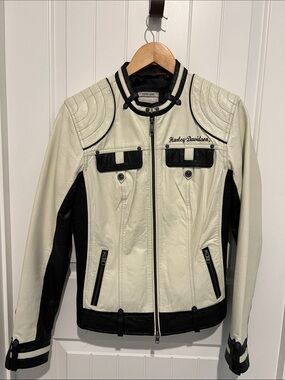 Harley-Davidson Cream and Black Women’s Large Leather Riding Jacket